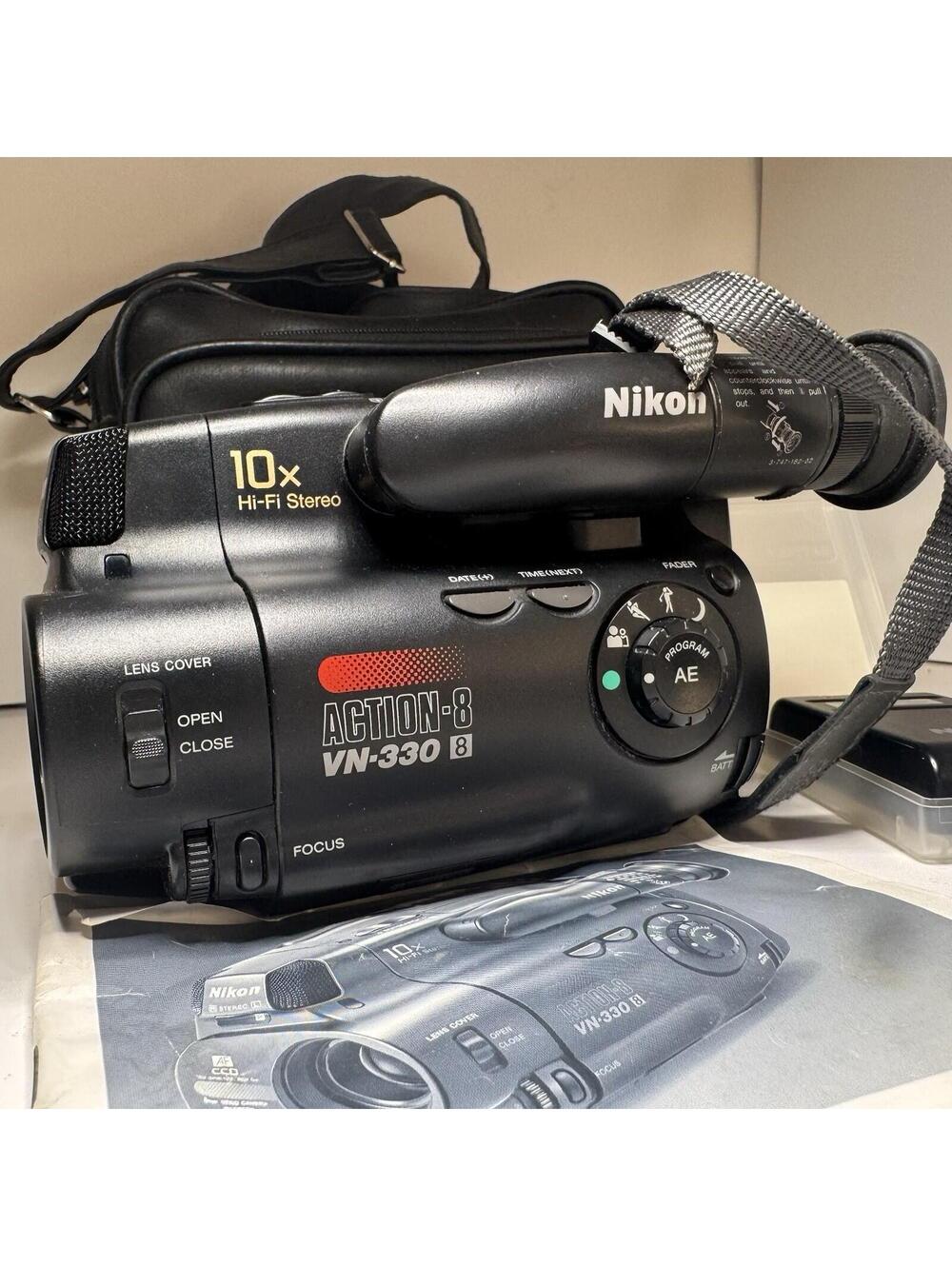 Nikon Action-8 VN-330 8mm Camcorder w Case Manual 2 NP-55 Batteries Vintage